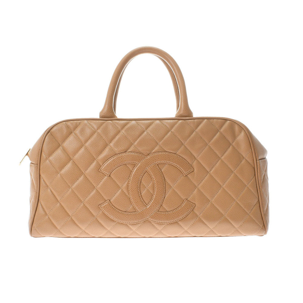 Chanel Mini Boston Beige Gold Hardware Caviar Skin Boston Bag
